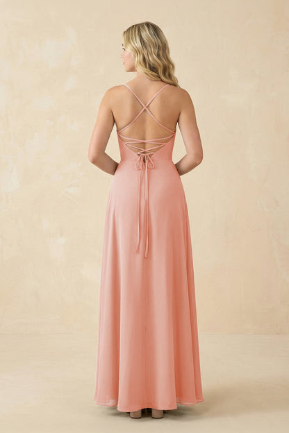 A-Line Chiffon Spaghetti Strap Bridesmaid Dress in Rose Petal