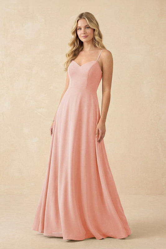 A-Line Chiffon Spaghetti Strap Bridesmaid Dress in Rose Petal
