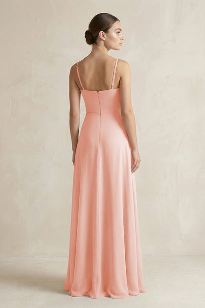 A-Line Chiffon Spaghetti Strap Bridesmaid Dress in Rose Petal