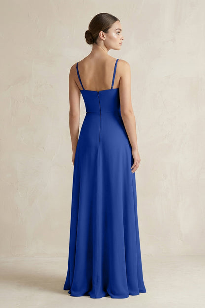 A-Line Chiffon Spaghetti Strap Bridesmaid Dress in Royal Blue