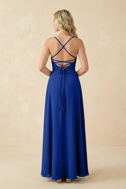 A-Line Chiffon Spaghetti Strap Bridesmaid Dress in Royal Blue