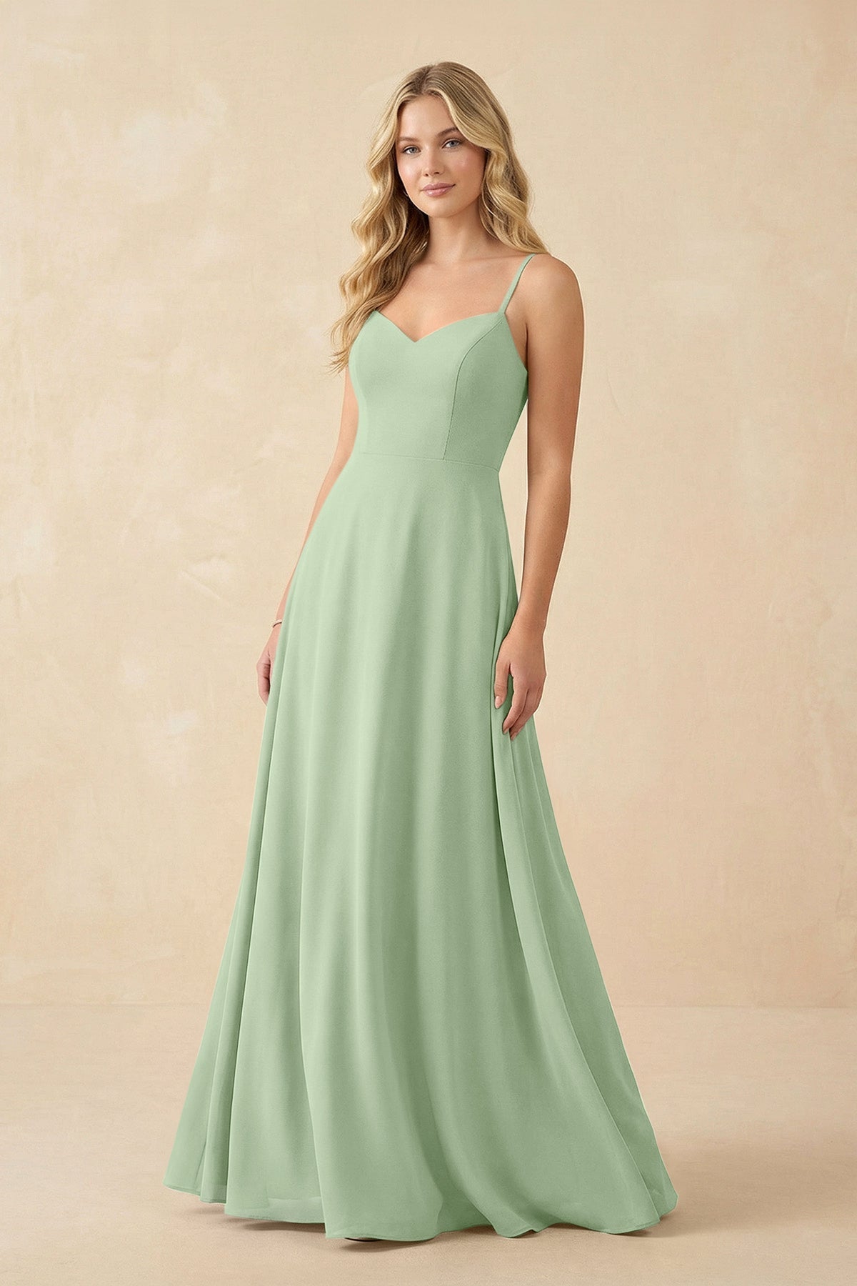 A-Line Chiffon Spaghetti Strap Bridesmaid Dress in Sage