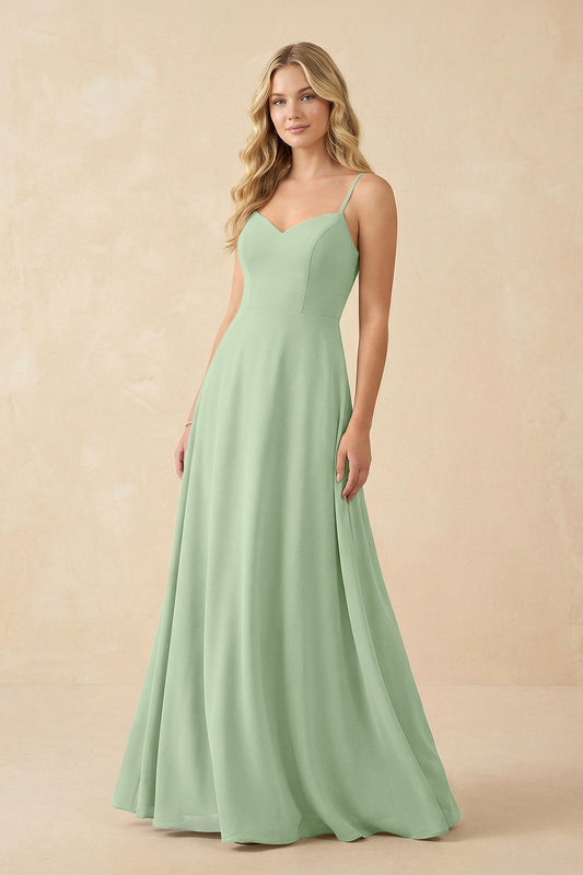 A-Line Chiffon Spaghetti Strap Bridesmaid Dress in Sage