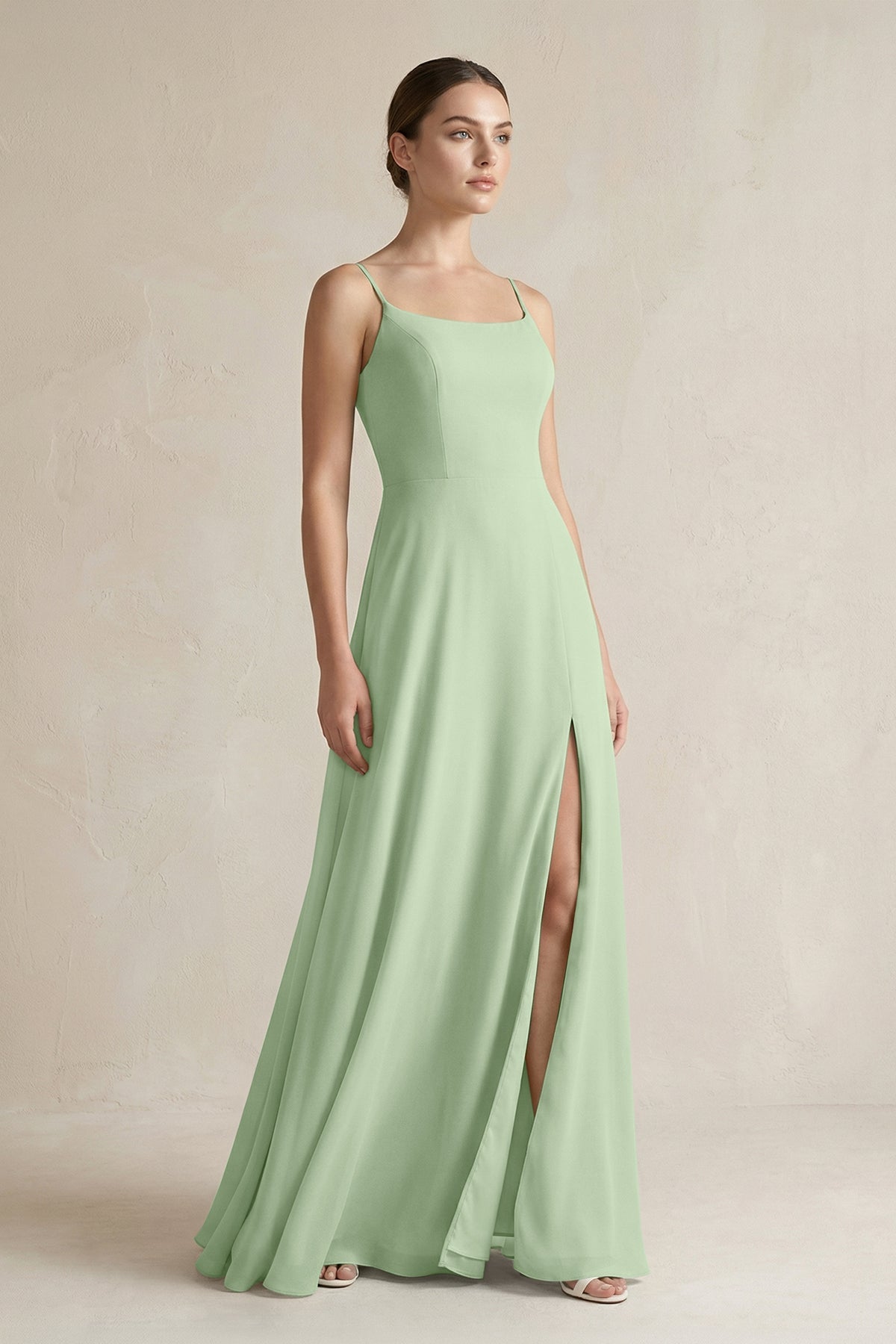 A-Line Chiffon Spaghetti Strap Bridesmaid Dress in Sage