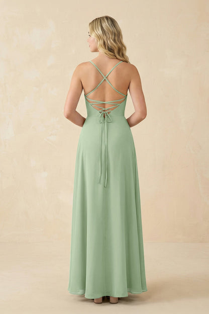 A-Line Chiffon Spaghetti Strap Bridesmaid Dress in Sage