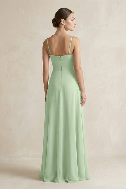 A-Line Chiffon Spaghetti Strap Bridesmaid Dress in Sage