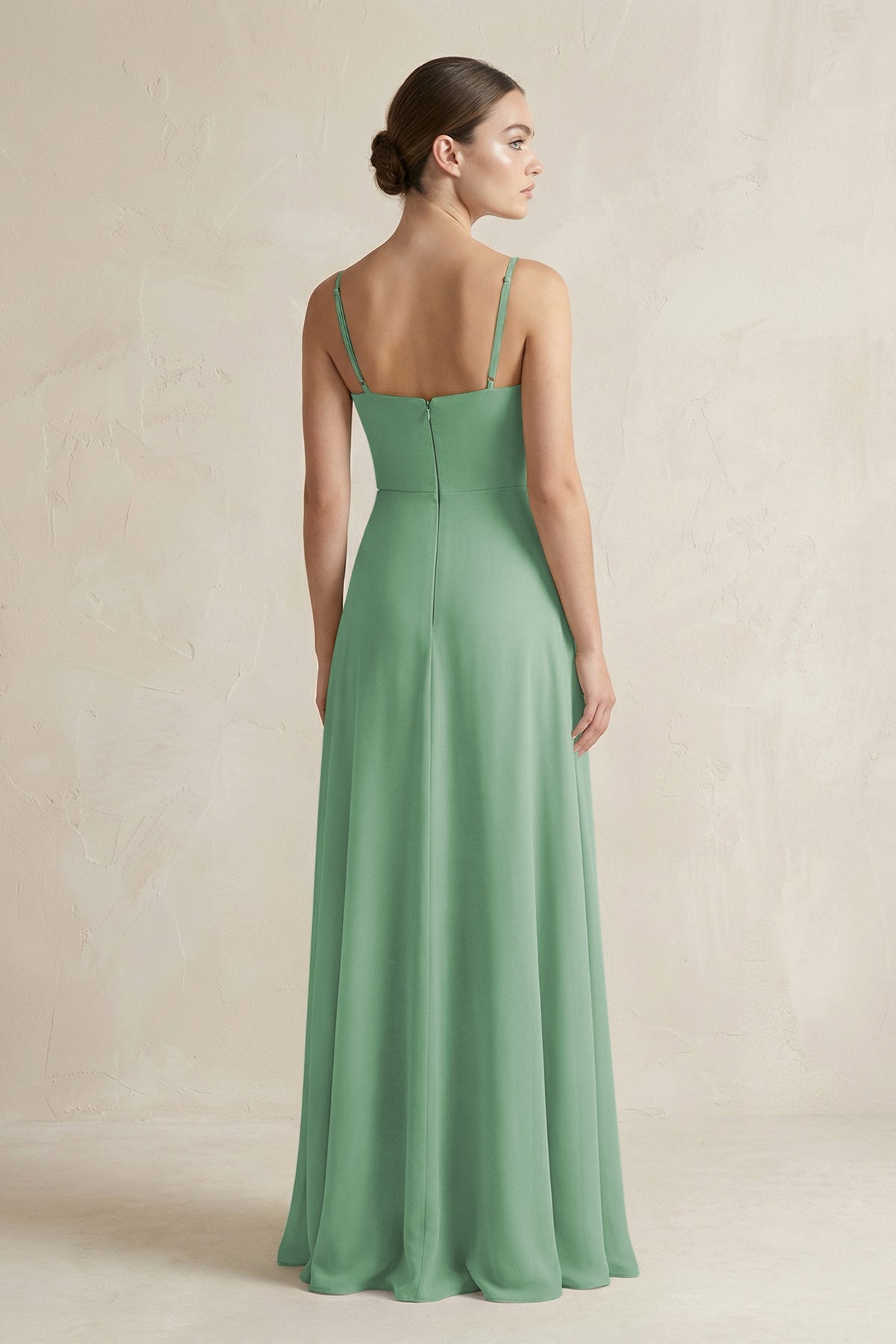 A-Line Chiffon Spaghetti Strap Bridesmaid Dress in Sea Glass