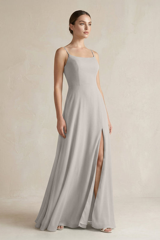 A-Line Chiffon Spaghetti Strap Bridesmaid Dress in Silver