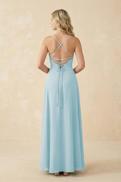 A-Line Chiffon Spaghetti Strap Bridesmaid Dress in Sky Blue