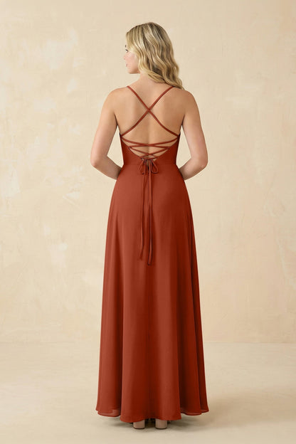 A-Line Chiffon Spaghetti Strap Bridesmaid Dress in Spice