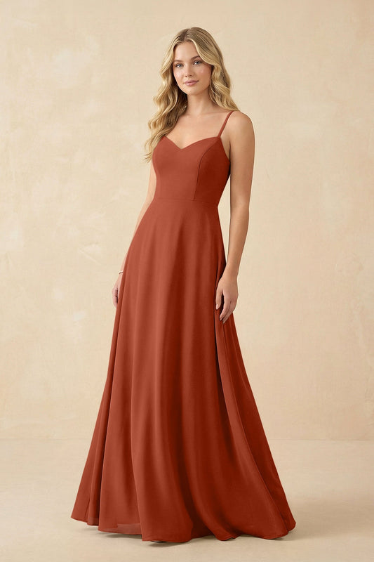 A-Line Chiffon Spaghetti Strap Bridesmaid Dress in Spice