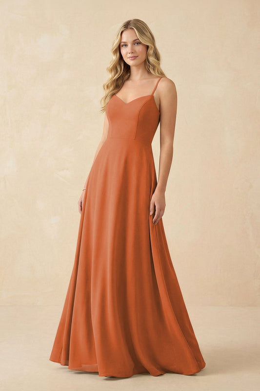 A-Line Chiffon Spaghetti Strap Bridesmaid Dress in Terracotta