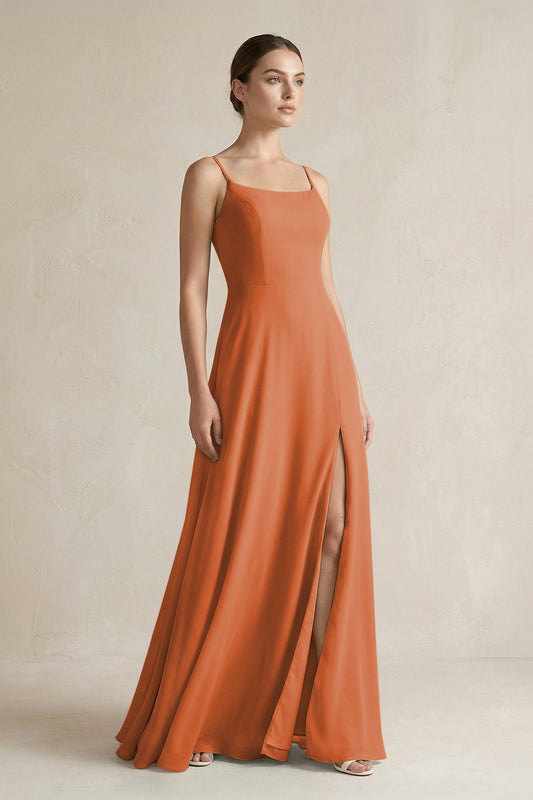 A-Line Chiffon Spaghetti Strap Bridesmaid Dress in Terracotta