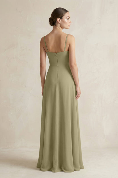 A-Line Chiffon Spaghetti Strap Bridesmaid Dress in Thyme