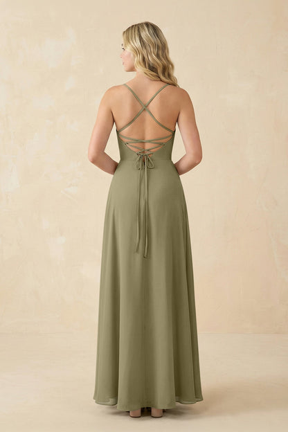 A-Line Chiffon Spaghetti Strap Bridesmaid Dress in Thyme