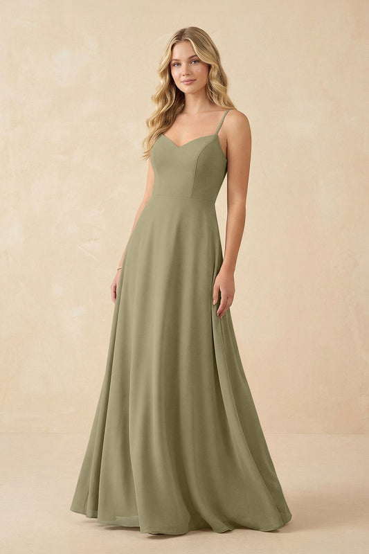A-Line Chiffon Spaghetti Strap Bridesmaid Dress in Thyme