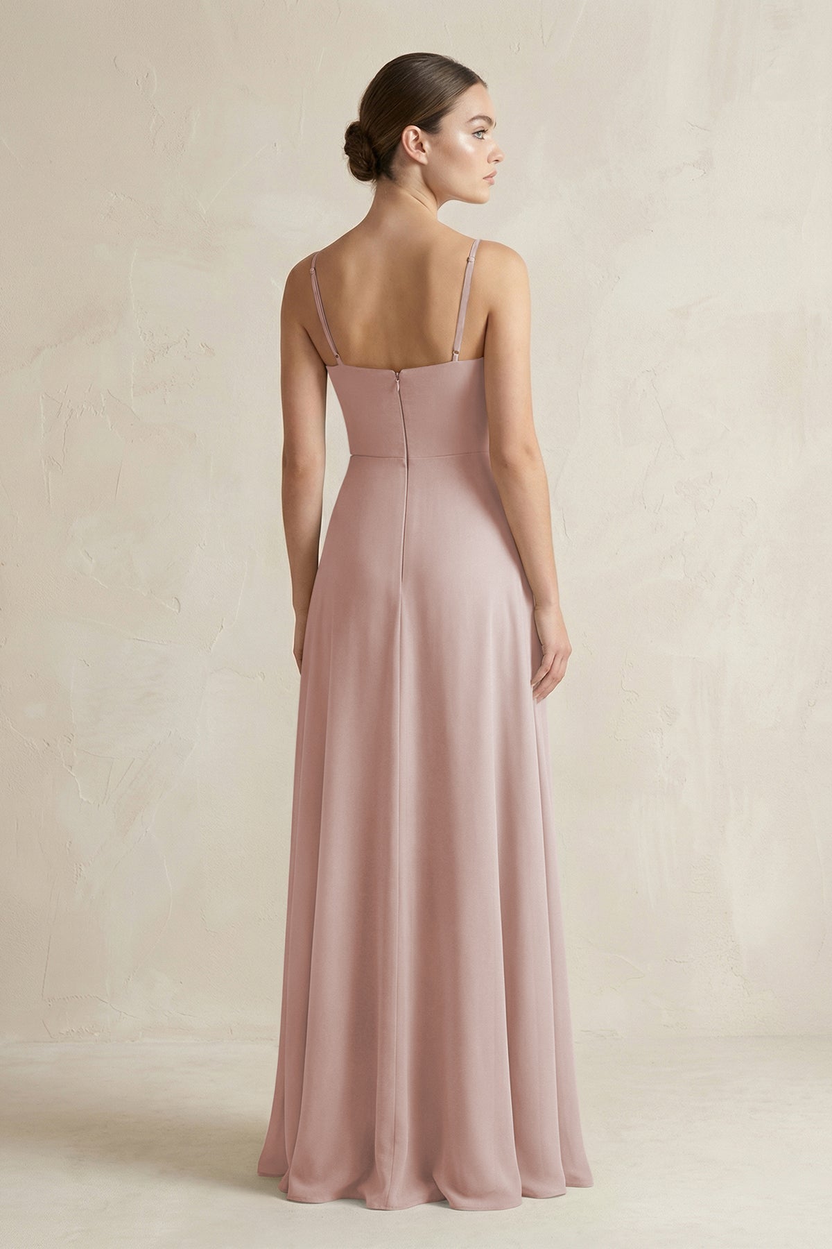 A-Line Chiffon Spaghetti Strap Bridesmaid Dress in Toffee