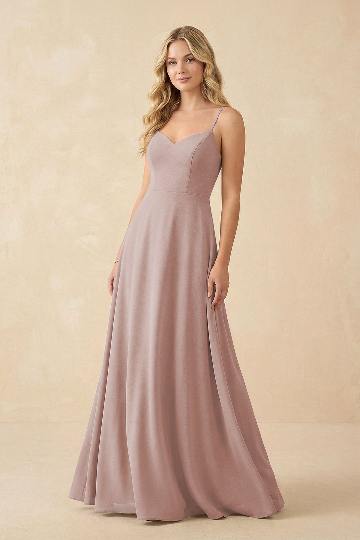 A-Line Chiffon Spaghetti Strap Bridesmaid Dress in Toffee