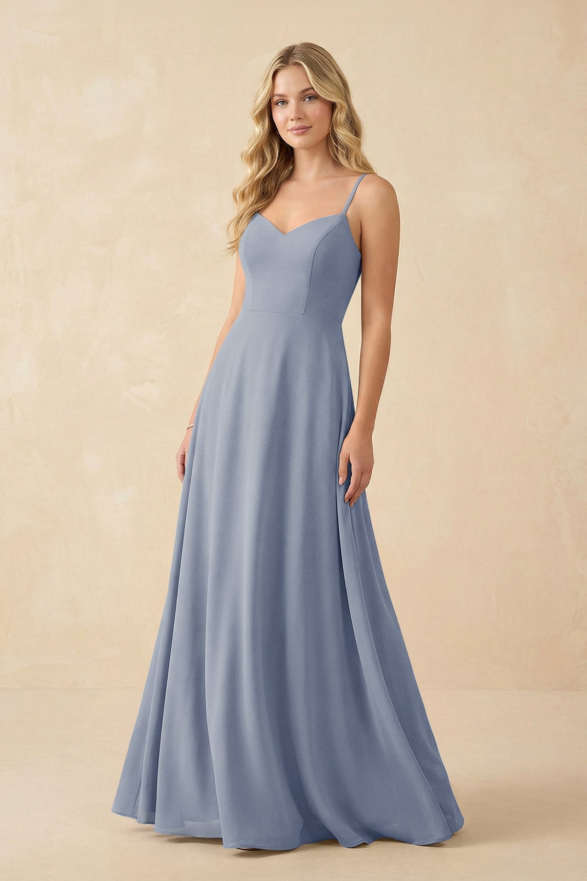 A-Line Chiffon Spaghetti Strap Bridesmaid Dress in Twilight