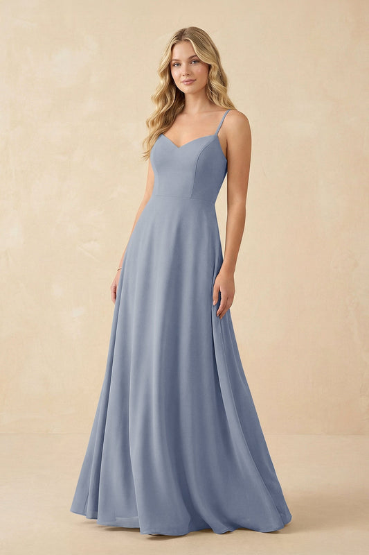 A-Line Chiffon Spaghetti Strap Bridesmaid Dress in Twilight