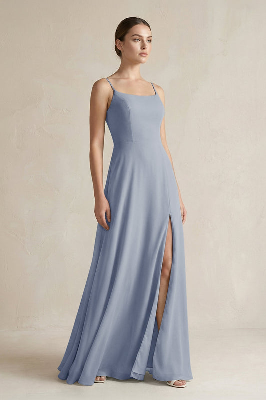 A-Line Chiffon Spaghetti Strap Bridesmaid Dress in Twilight