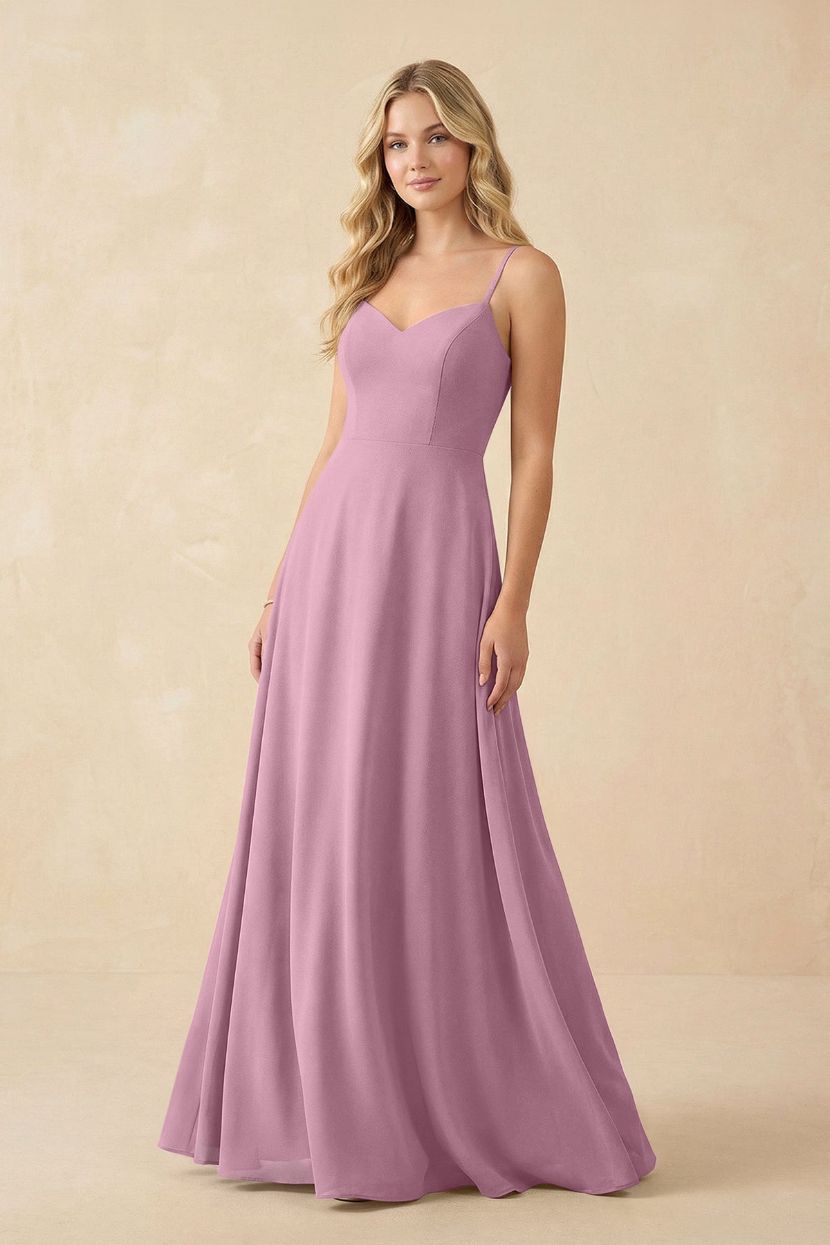 A-Line Chiffon Spaghetti Strap Bridesmaid Dress in Vintage Mauve