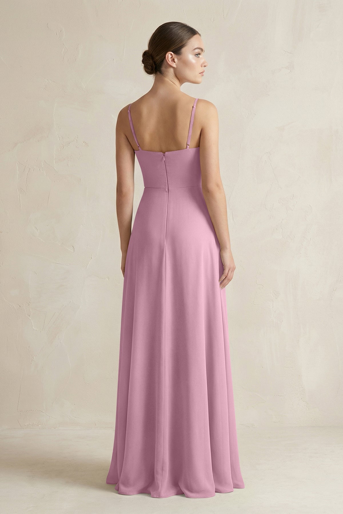 A-Line Chiffon Spaghetti Strap Bridesmaid Dress in Vintage Mauve