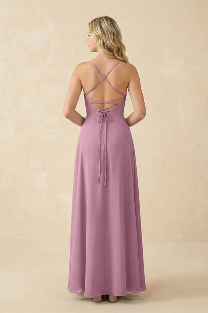A-Line Chiffon Spaghetti Strap Bridesmaid Dress in Vintage Mauve