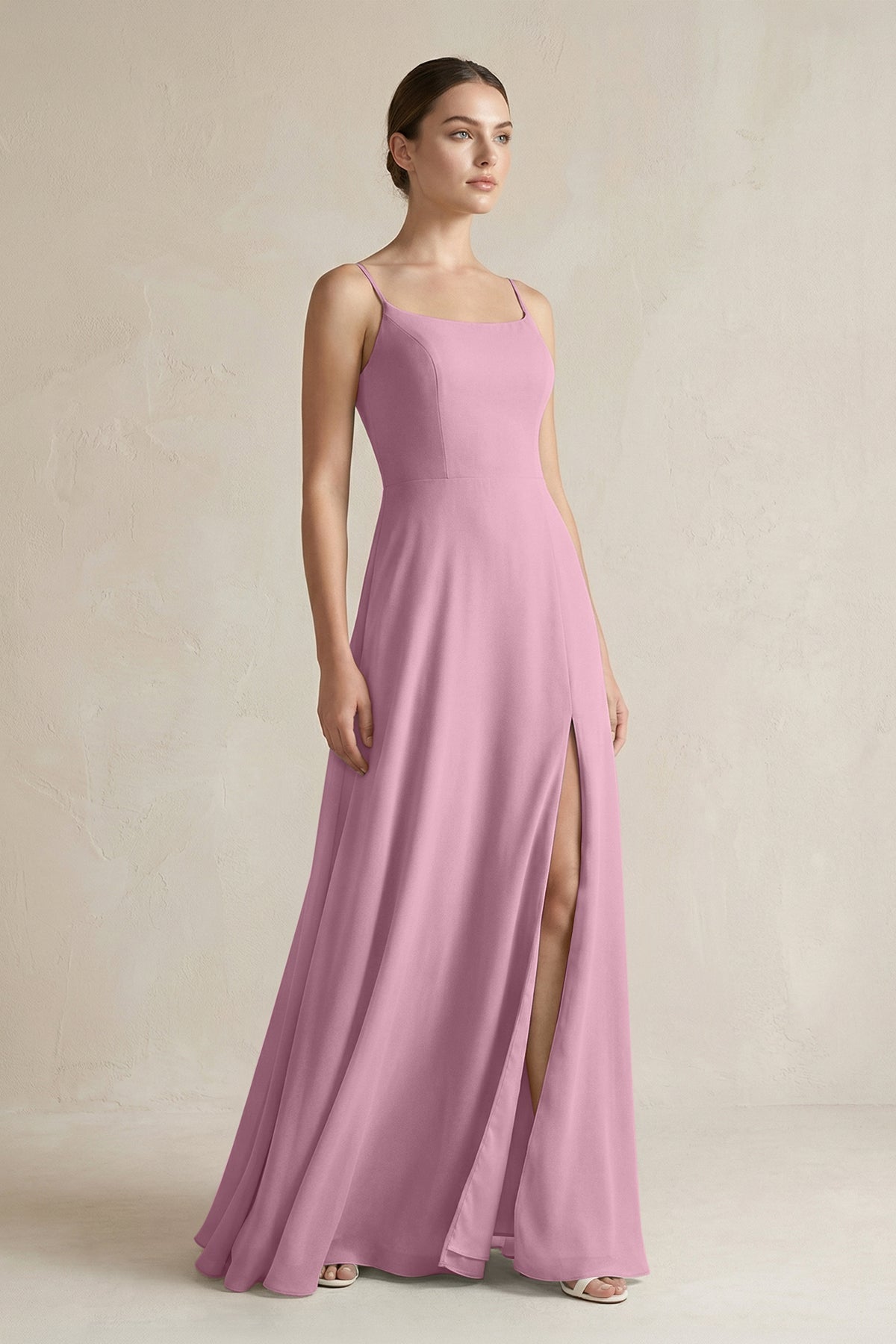 A-Line Chiffon Spaghetti Strap Bridesmaid Dress in Vintage Mauve