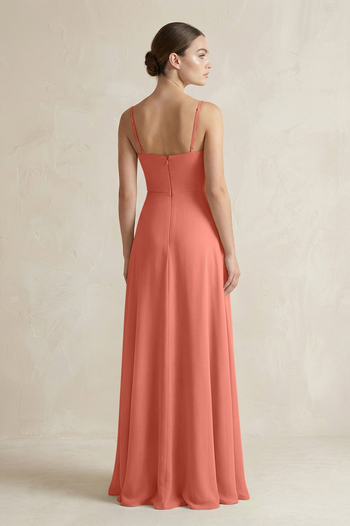 A-Line Chiffon Spaghetti Strap Bridesmaid Dress in Wild Rose
