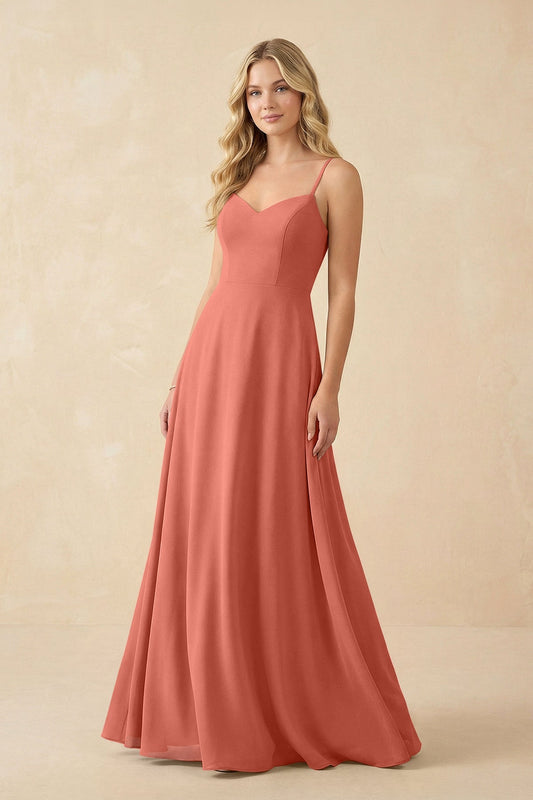 A-Line Chiffon Spaghetti Strap Bridesmaid Dress in Wild Rose