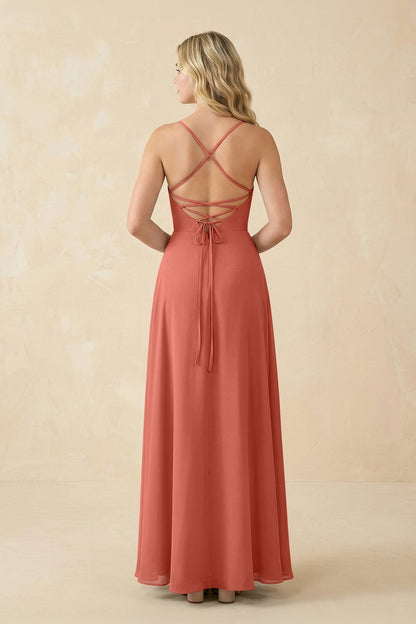 A-Line Chiffon Spaghetti Strap Bridesmaid Dress in Wild Rose
