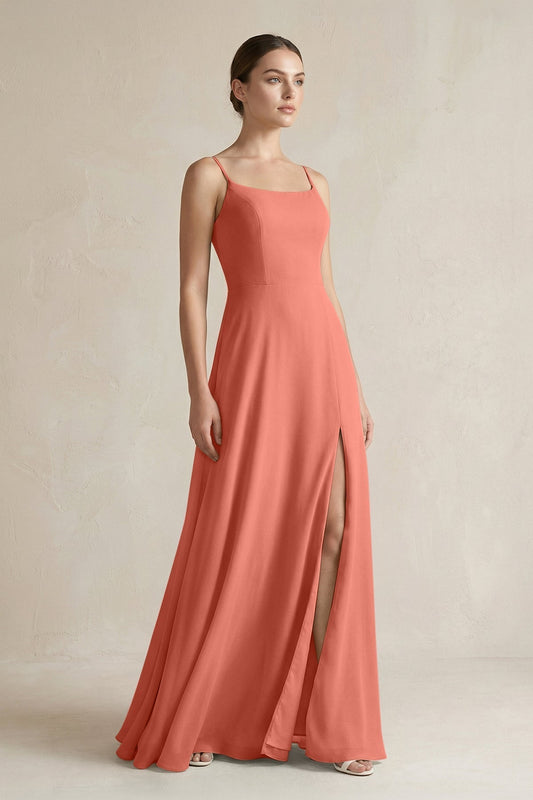 A-Line Chiffon Spaghetti Strap Bridesmaid Dress in Wild Rose
