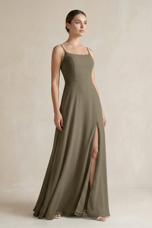 A-Line Chiffon Spaghetti Strap Bridesmaid Dress in Willow Green