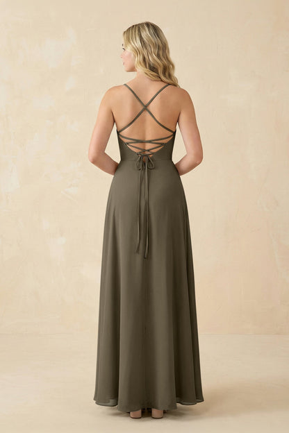 A-Line Chiffon Spaghetti Strap Bridesmaid Dress in Willow Green