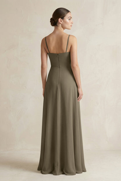 A-Line Chiffon Spaghetti Strap Bridesmaid Dress in Willow Green