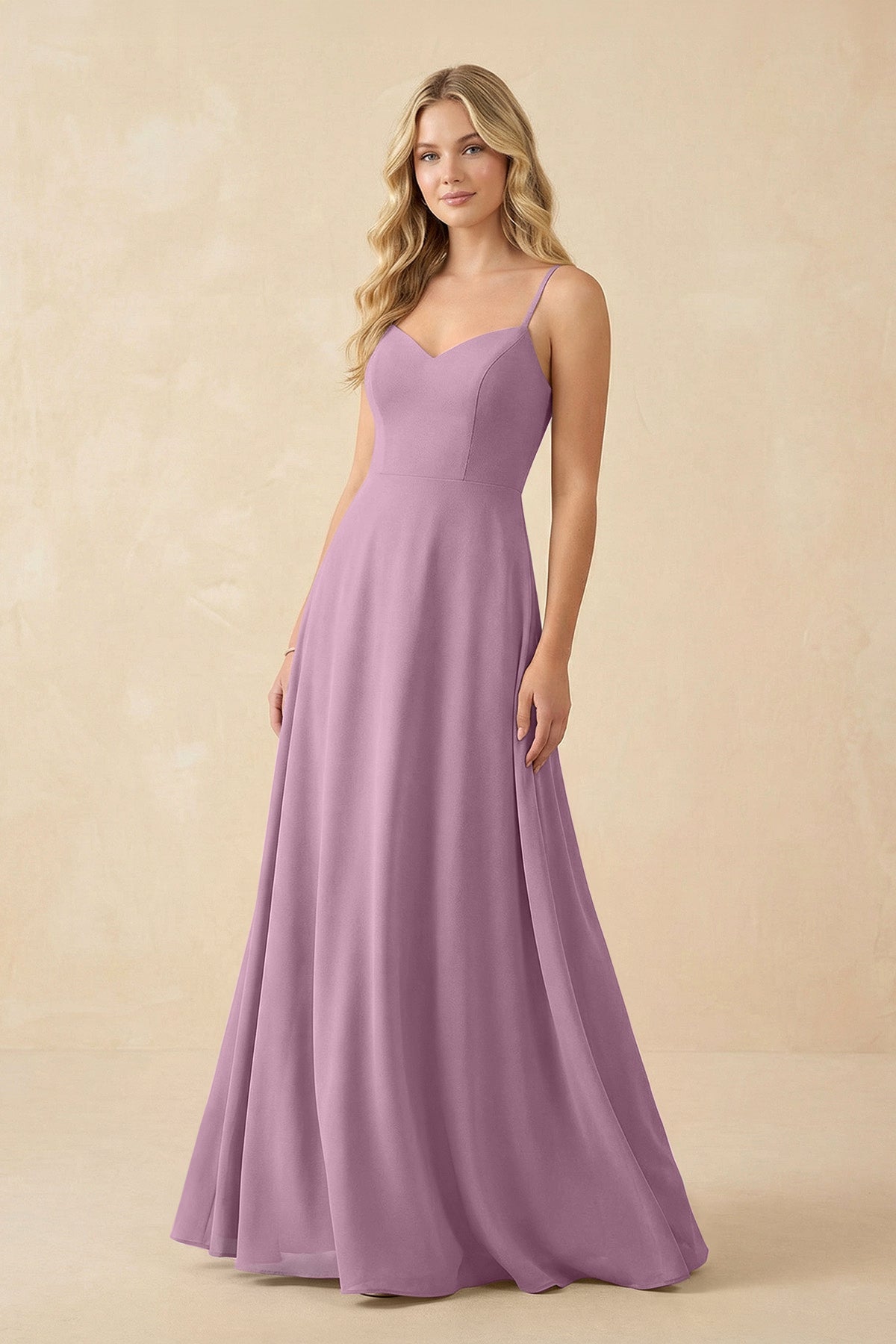 A-Line Chiffon Spaghetti Strap Bridesmaid Dress in Wisteria