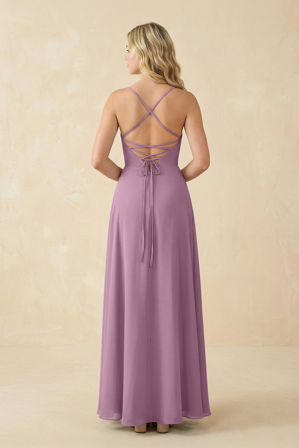 A-Line Chiffon Spaghetti Strap Bridesmaid Dress in Wisteria
