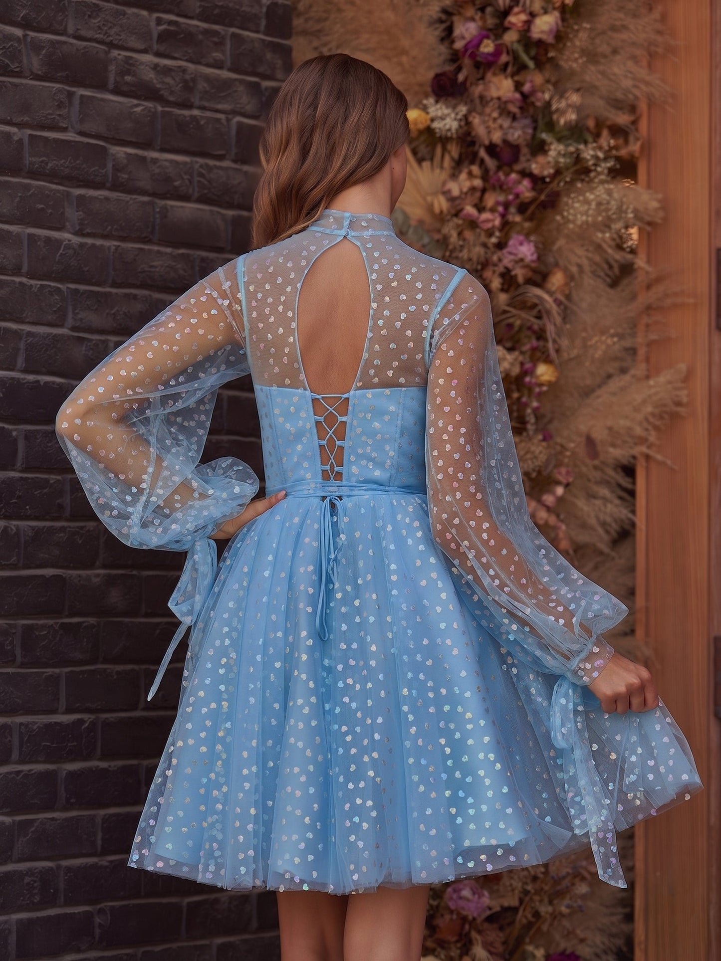 A-Line Corset Homecoming Dress with Sleeves