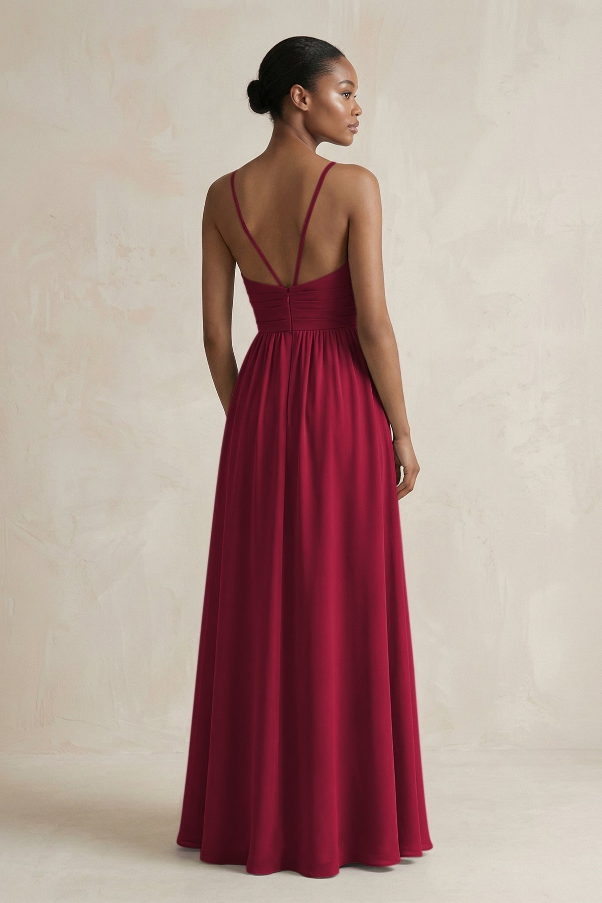 A-Line Halter Chiffon Ruched Bridesmaid Dress in Berry