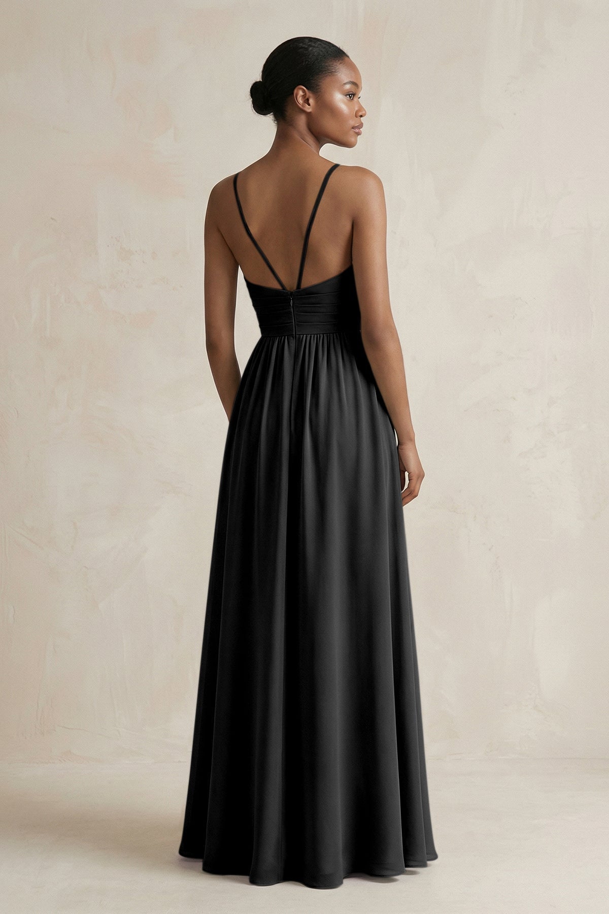 A-Line Halter Chiffon Ruched Bridesmaid Dress in Black