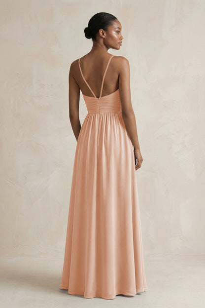 A-Line Halter Chiffon Ruched Bridesmaid Dress in Champagne Rose