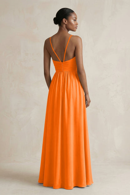 A-Line Halter Chiffon Ruched Bridesmaid Dress in Cinnamon