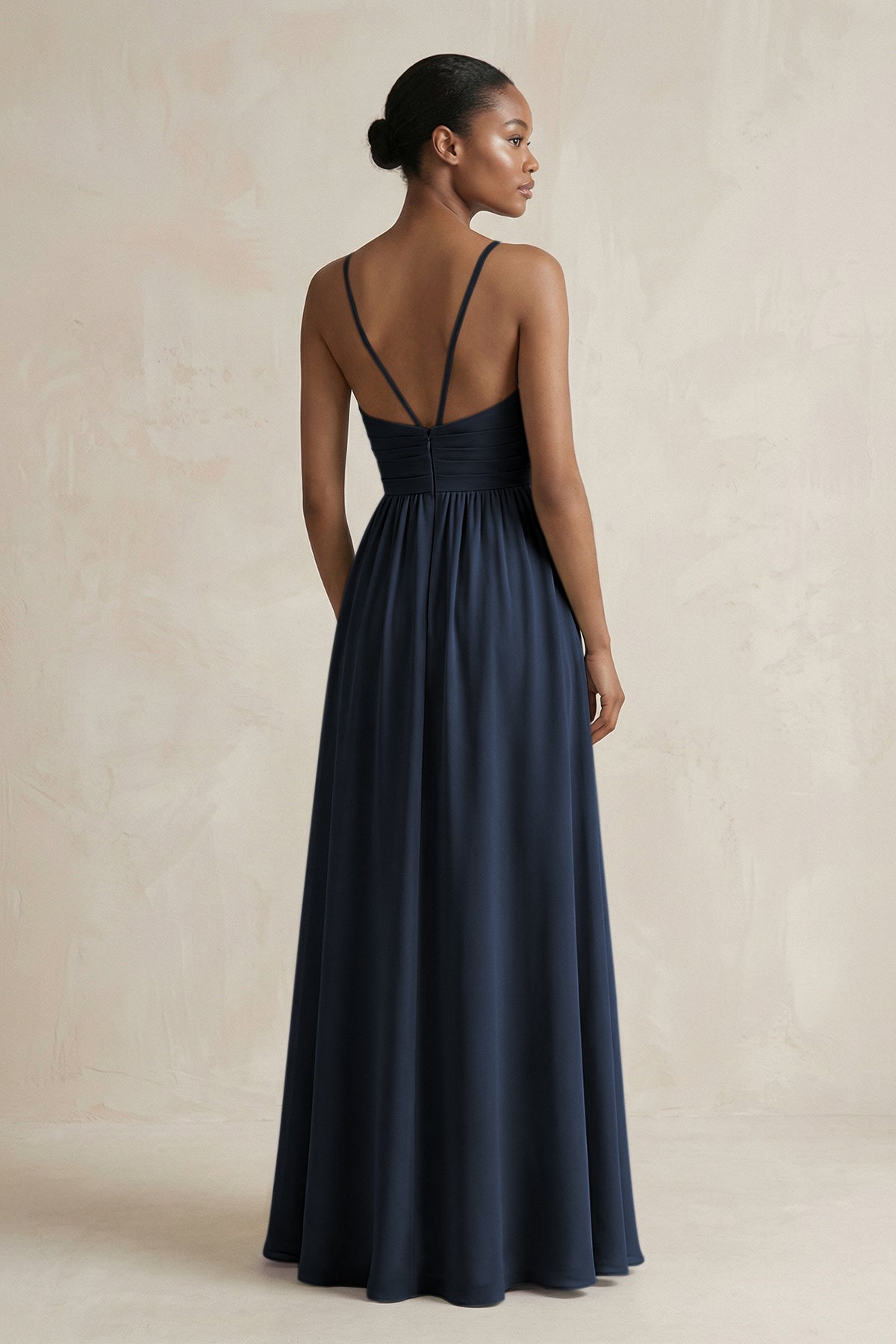 A-Line Halter Chiffon Ruched Bridesmaid Dress in Dark Navy