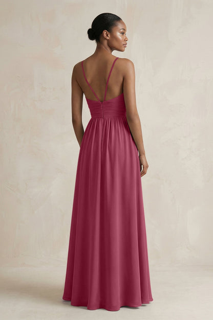 A-Line Halter Chiffon Ruched Bridesmaid Dress in Desert Rose