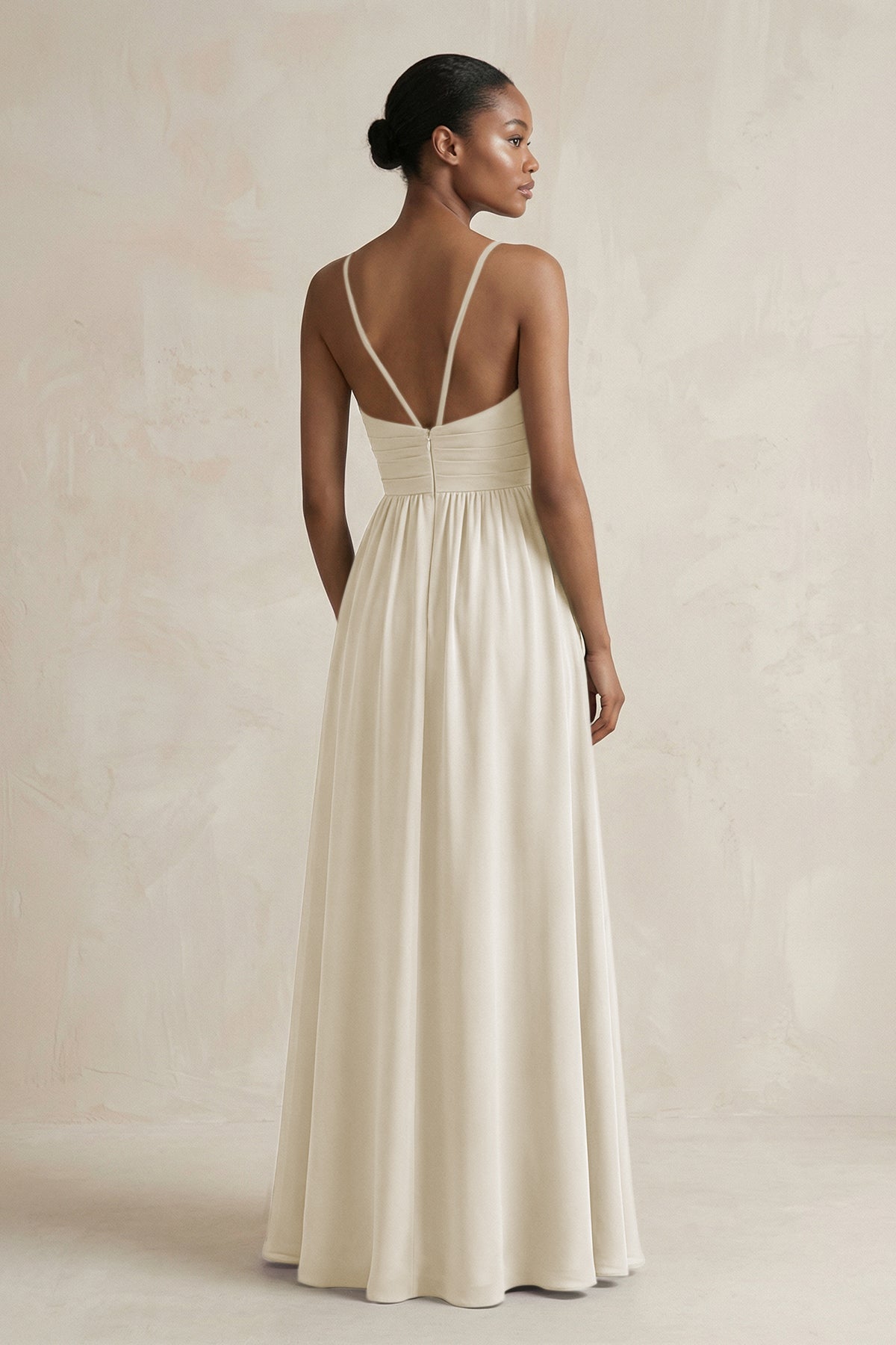 A-Line Halter Chiffon Ruched Bridesmaid Dress in Dove Gray