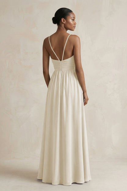 A-Line Halter Chiffon Ruched Bridesmaid Dress in Dove Gray