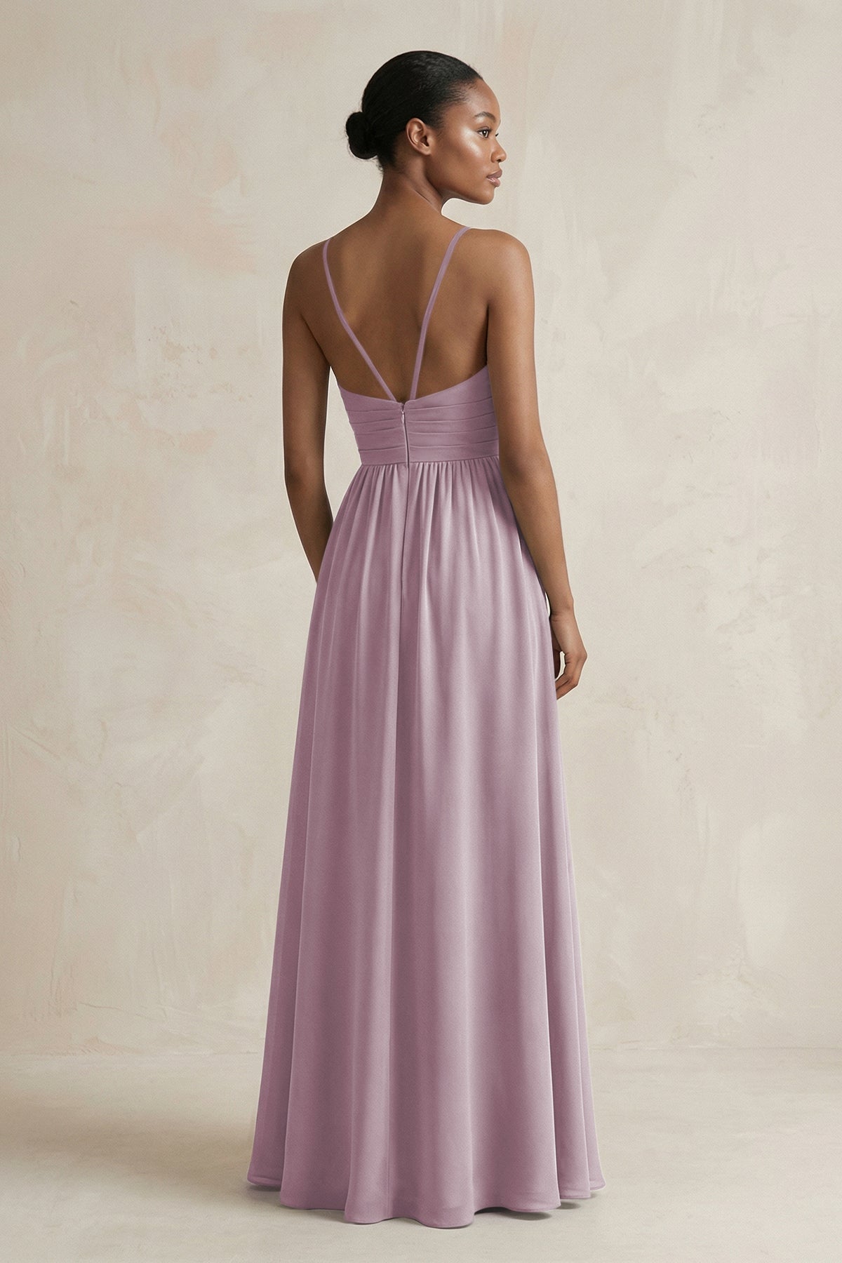 A-Line Halter Chiffon Ruched Bridesmaid Dress in Dusk