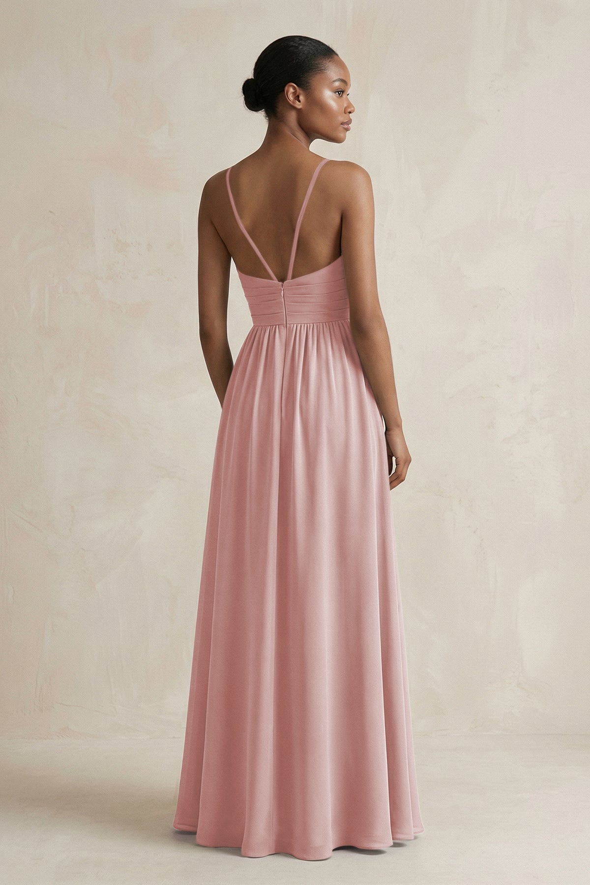 A-Line Halter Chiffon Ruched Bridesmaid Dress in Dusty Rose