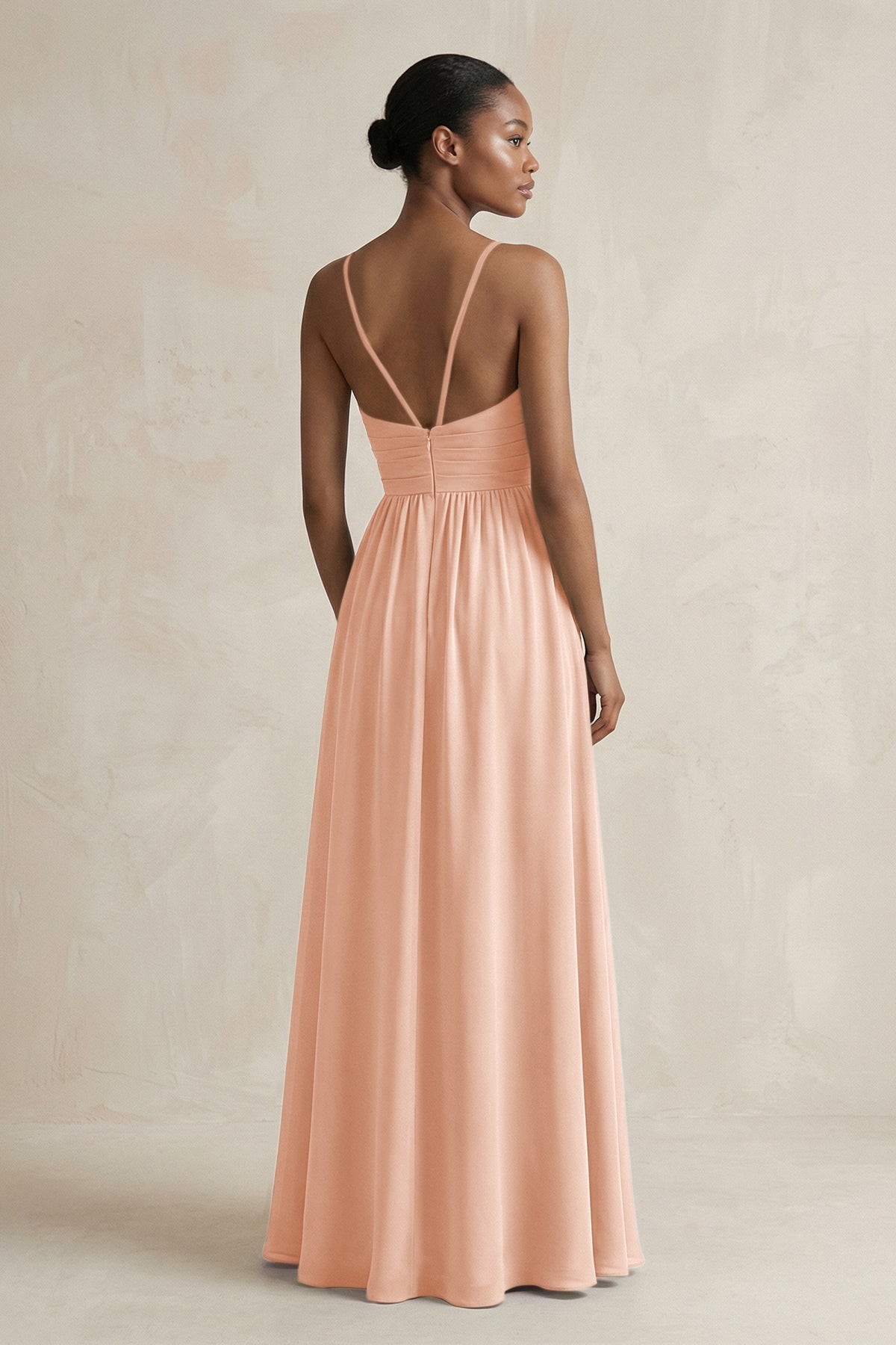 A-Line Halter Chiffon Ruched Bridesmaid Dress in English Rose